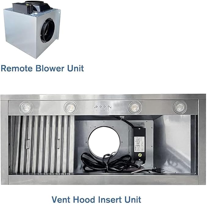 CT Copper Tailor 42-inch Range Hood Insert with Inline Remote Blower,1260CFM Kitchen Vent Hood, 4-Speed Exhaust Fan, 4 LED Lights, 8" Round Ducted,Baffle Filters, in Stainless Steel