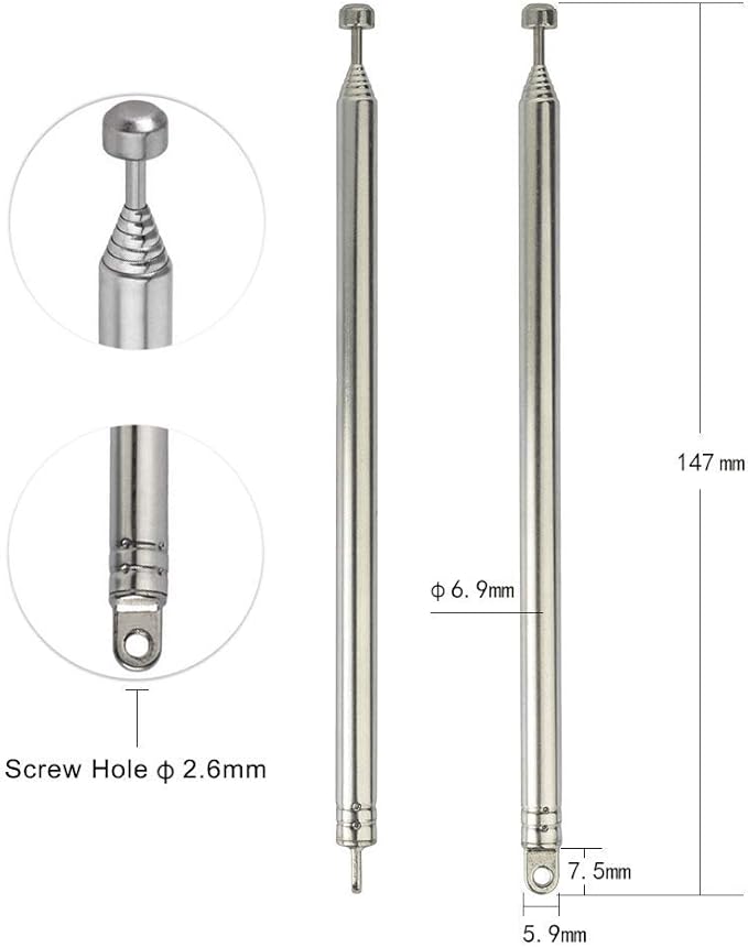 Bingfu 7 Sections Telescopic 74cm AM FM Antenna Portable Radio Antenna Replacement (2-Pack) Compatible with Indoor Portable Radio Home Stereo Receiver AV Audio Video Home Theater Receiver TV Tuner