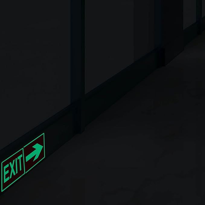 Emergency Exit Sign Glow in the Dark Decals, Running Man Sign With Directional Arrow Light Stickers, 15x15 cm, 8 Pcs Red