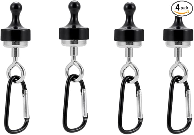 4Pack Strong Magnet Hooks, Pulling Force Rare Earth Magnetic Hooks with Countersunk Hole Eyebolt for Outdoor Hanging Camping Light,Skylight Tent Fixer Hook with Mountaineering Buckle