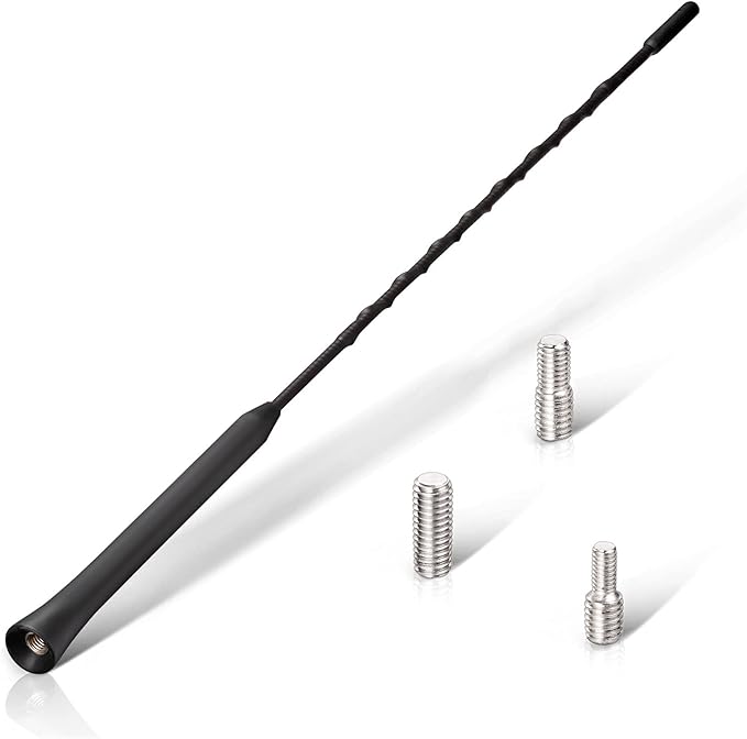 Eightwood Car Antenna Replacement 16 inch (Only for Roof-Mounted), AM FM Universal Roof Mount Car Radio Antenna Mast, Flexible Rubber Antennae with M4 M5 M6 Threaded Adapter
