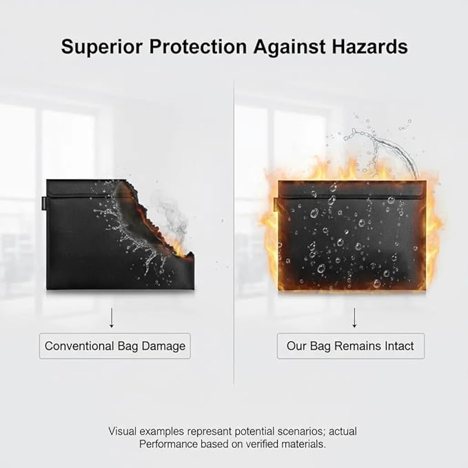 Fireproof Document Bag, Waterproof Storage Pouch with Zipper, 15 x 11 inches, Water and Fire Resistant Safe Envelope for Legal Documents, Valuables, Cash Storage, Black (Black, Horizontal Style)