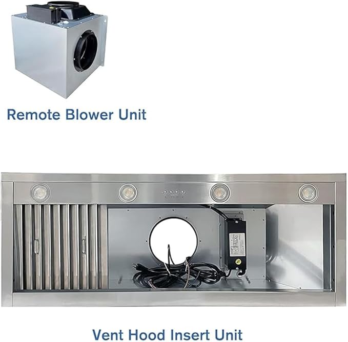 48-inch Range Hood Insert with Inline Remote Blower, CT Copper Tailor 1260CFM Kitchen Vent Hood, 4-Speed Exhaust Fan, 4 LED Lights, 8" Round Ducted,Baffle Filters, in Stainless Steel
