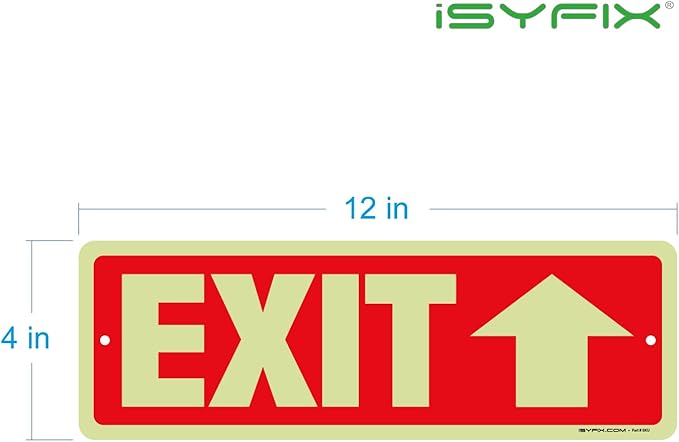 iSYFIX Exit Signs with Directional Up Arrow, Glow in the Dark, Photoluminescent Aluminum 12x4 Inch - 2 Pack, Laminated for UV & Weather Resistance, Ideal for Offices, Schools, Theaters & More