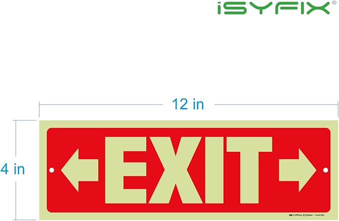 iSYFIX Exit Signs with Directional Right & Left Arrow - 6 Pack 12x4 Inch Glow in the Dark for Business, School, Office, Warehouse - Durable 40 Mil Polystyrene, UV Laminated, Waterproof, Scratch & Fade Resistant