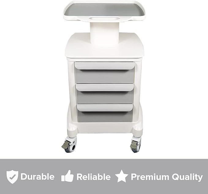 Professional-Grade 3-Drawer Utility Cart on Wheels - Trolley Cart w/ 3 Drawers & Utility Desk - Mobile Storage Cart, Cavitation Machine, Salon Supplies - Max 50kg/110lb Load…