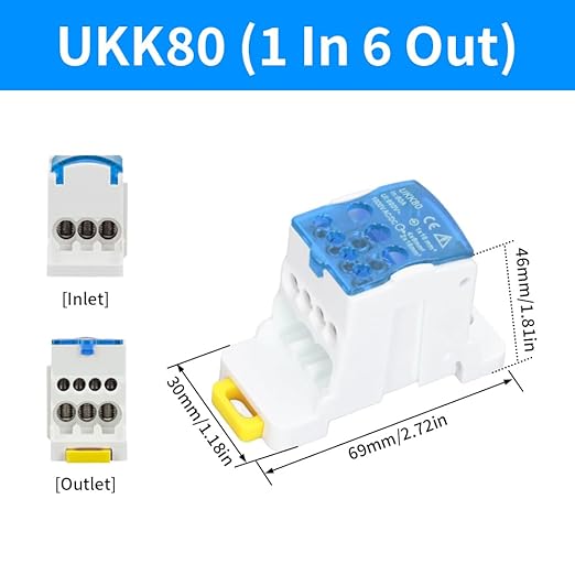 DIN Rail Distribution Box,690V 80A Positions Screw Terminal Block Junction Box Breaker Box Circuit Breaker Distribution Box for Various Power Distribution Needs (Blue, 80A)