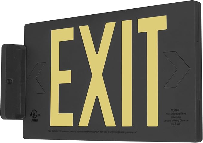 LFI Lights® UL 924 Listed 50’ Photoluminescent Exit Sign, Black Thermoplastic Housing, Single Sided, Wall, Ceiling or Side Mount, Optional Arrows, Glow in the Dark, No Power or Battery Needed, PA3B50S