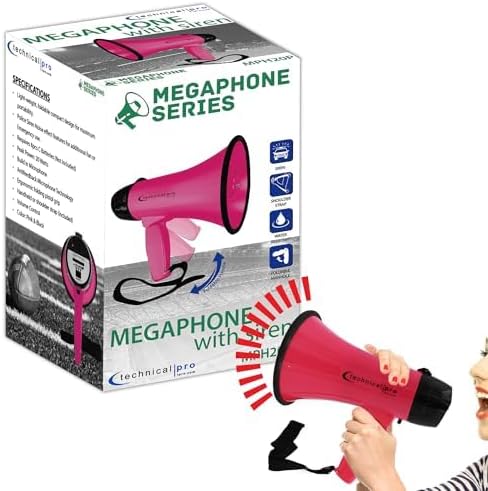 Technical Pro 20 Watts Lightweight Portable 300M Range Megaphone Bullhorn with Strap, Siren, and Volume Control, Good for Trainers, Soccer, Football, Baseball, Coaches
