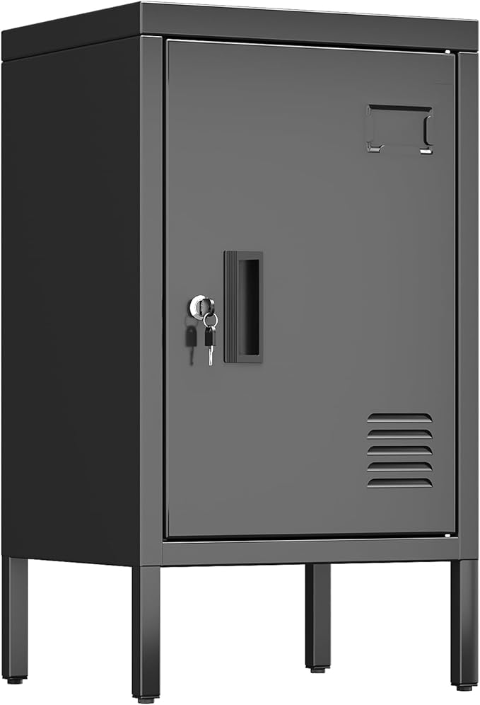 METAN Metal Storage Employees Lockers with 1 Lockable Doors,Locking Storage Cabinets for Small Spaces,Home,School,Gym,Assembly Required,Black