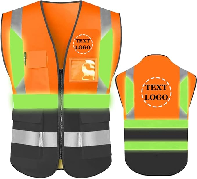 YOWESHOP High Reflective Visibility Safety Vest Custom Your Logo Safety Workwear with Reflective Strips and Front Zipper