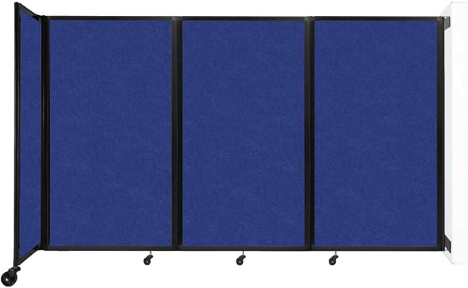 Versare Room Divider 360 Wall-Mounted Folding Partition | Locking Wheels | Temporary Room Separator | 8'6" x 5' Blue SoundSorb Panels