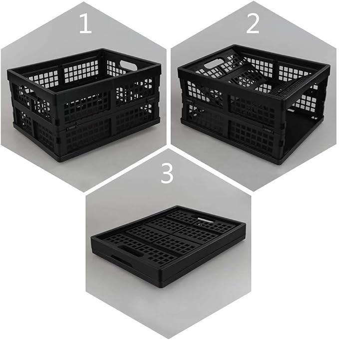 Morcte 3-Pack 15 L Plastic Collapsible Storage Crates, Folding Storage Crate, Black
