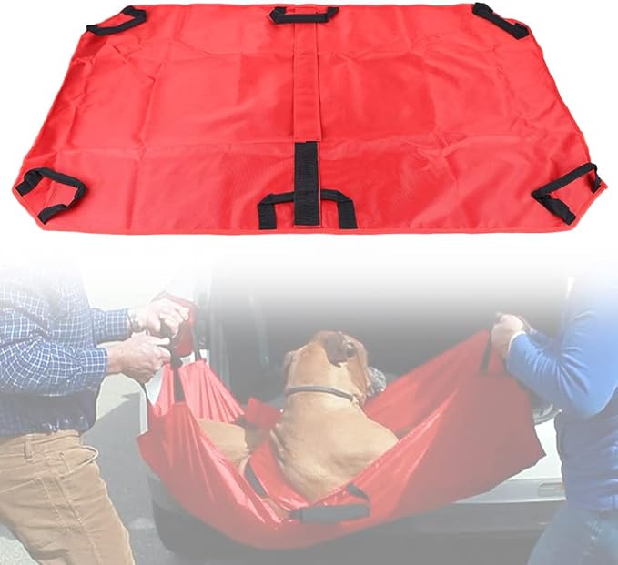 Transport Stretcher for Dogs, Pet Folding Stretcher Emergency Animal Carrier with Safety Strap Max 242 Pound Weight Animal Stretcher for Dogs (Red)
