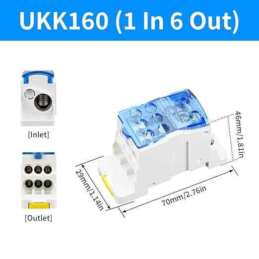 DIN Rail Distribution Box,690V 160A Positions Screw Terminal Block Junction Box Breaker Box Circuit Breaker Distribution Box for Various Power Distribution Needs (Blue, 160A)