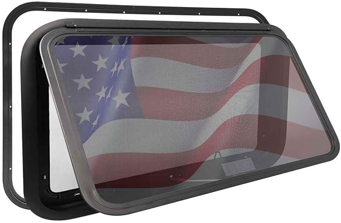 30"x20" RV Emergency Exit Window - DOT-Certified Tempered Glass, Security Lock, Waterproof Aluminum Frame w/Mesh Screen (Fits 1"-1.77" Walls, Complete Kit)