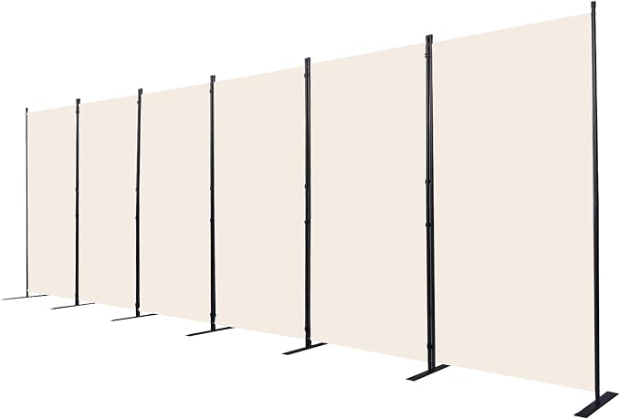 Room Divider, 6 Panel Folding Privacy Screens with Wider Support Feet, 6 Ft Portable Room Partition for Room Separator, 204" W X 71" H, Beige