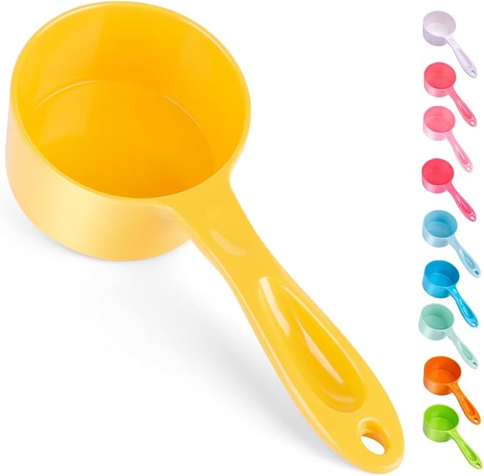 SUPERDESIGN 1/2 Cup Dog Food Scoop for Container Melamine Measuring Scoop for Dogs Cats Birds and Rabbits Pet Food Feeding Scoop Dishwasher Safe - Yellow