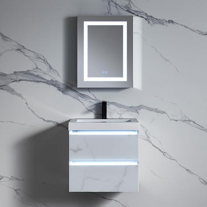 Blossom LED Lighted Medicine Cabinet Mirror for Bathroom 20x26 Inch, Right Hinge Recessed/Surface Mount - LED Mirror Cabinet with Lights, Defogger/3 Color Dimmer, Perfect Makeup Vanity