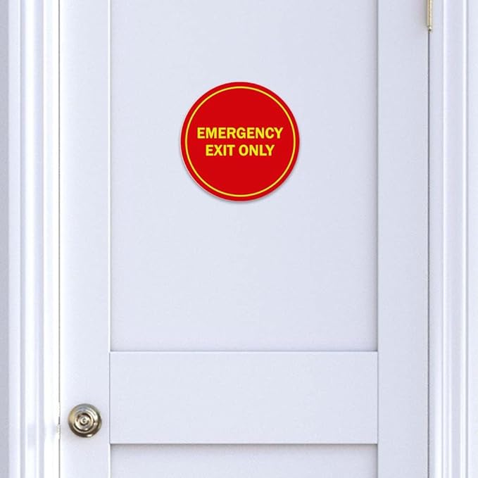 Signs ByLITA Circle Emergency Exit Only Sign (White) - Medium 10 Pack