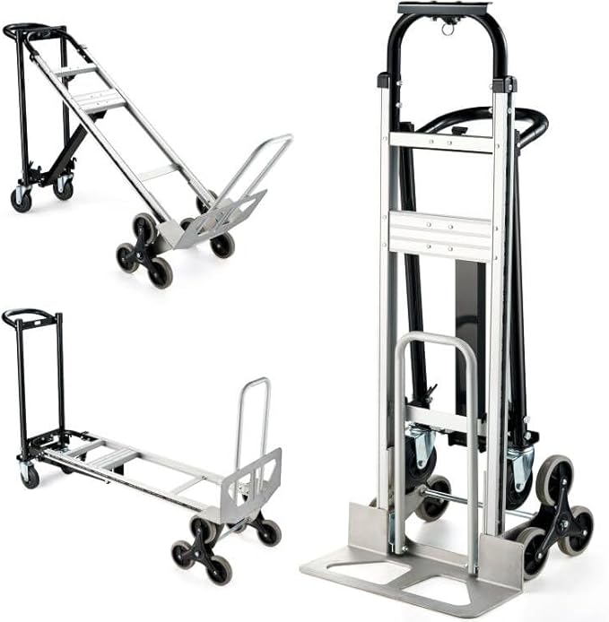 3 in 1 Convertible Hand Truck 1000 LBS Capacity, Industrial Heavy Duty Hand Truck Dolly Cart, Aluminum Stair Climbing Utility Trolley Platform Cart with Wheels for Transport & Moving