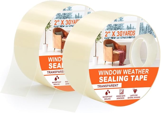 MRPAPA 2 Inch x 90 FT Window Sealing Tape,Airtight Insulation Tape That Blocks Drafts Residue-Free Clear Weather Stripping Windproof for Window/Door/Car (2)