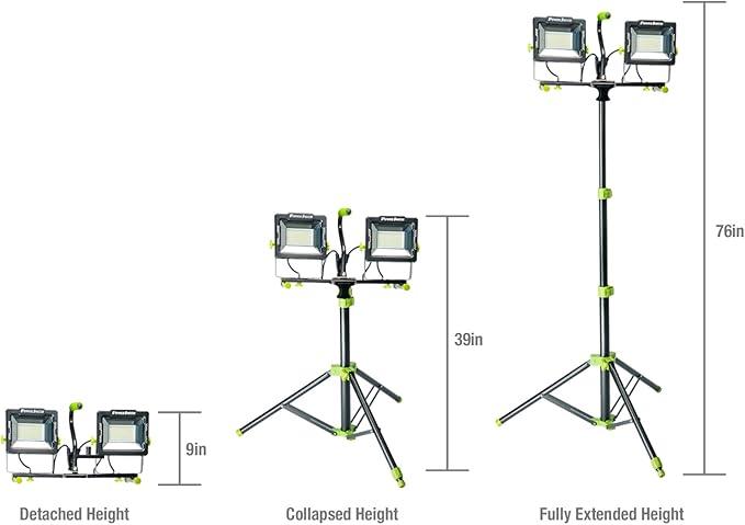 PowerSmith 20,000 Lumen Dual Head LED Work Light with Adjustable Metal Tripod and 9 ft Power Cord