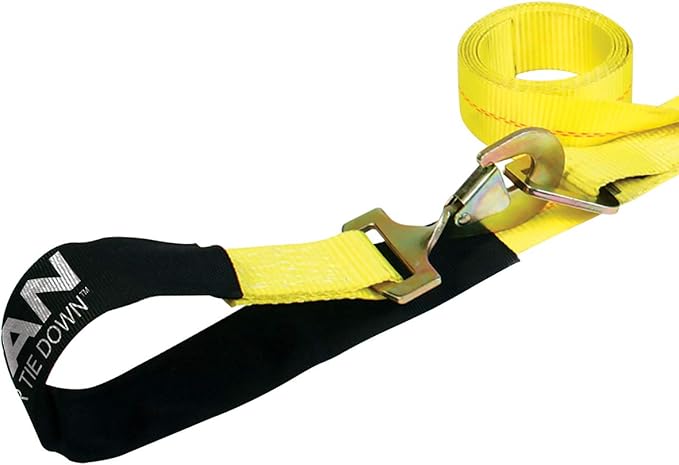 VULCAN Axle Tie Down Combo Strap with Snap Hook Ratchet - 2 Inch x 114 Inch - 4 Pack - Classic Yellow - 3,300 Pound Safe Working Load