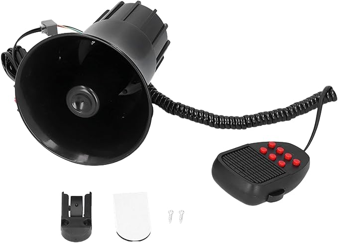 12V 50W 115dB Car Horn with PA Mic, 7 Sound Emergency Warning Alarm Siren, Loud Car Alarm Speaker for Truck RV Boat, Universal 12V Vehicle Safety Alert System