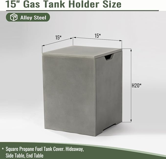 Propane Tank Cover Table for Fire Pits, 20 LB Metal Propane Tank Holder with Side Handles, Outdoor Tank Storage Side Table for Patio, Gas Griddle, Gray