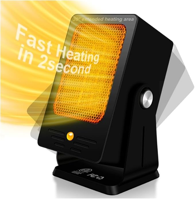 Space Heaters for Indoor Use,Desktop Small PTC Heater with 2s Fast Heating,Tip-Over&Overheat Protection,30°Adjustable Angle Portable Personal Electric Heater for Office,Bedroom,Garage,Dorm