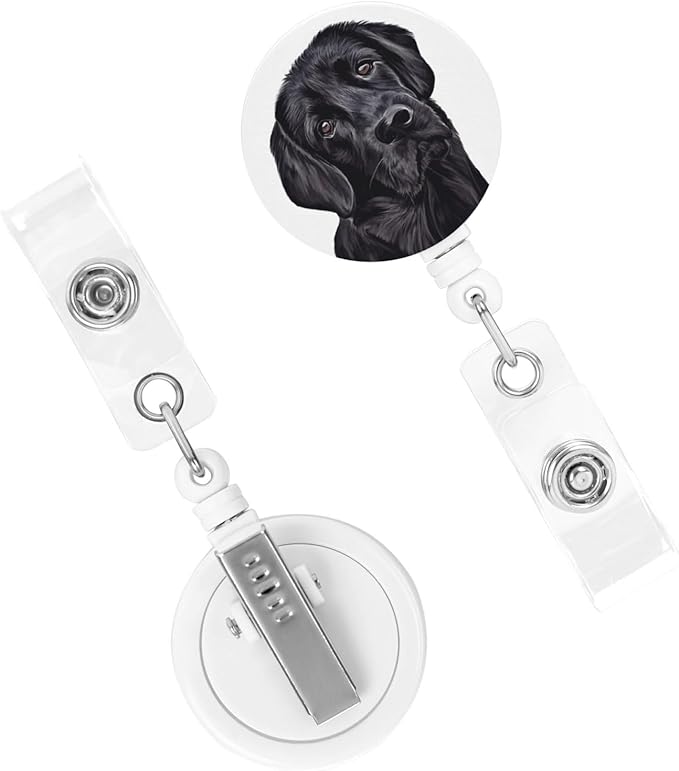 Black Lab Dog Badge Reels Retractable Badge Holder with Clip for Id Name Tag Office Worker Student Teacher Nurse Doctor