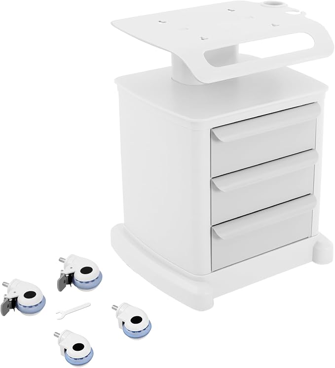 Beauty Instrument Trolley Cart, Freestanding Mobile Trolley with 4 Wheels 66lbs Storage Cart with 3 Drawers, Lab Rolling Storage Cart for Spas, Homes, Labs, Salons