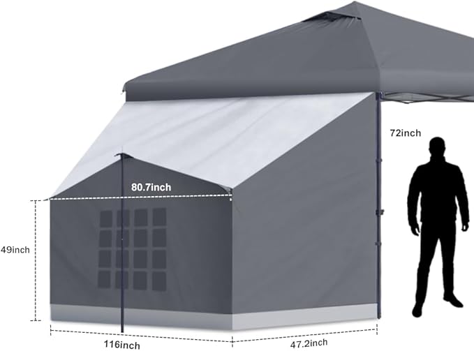 KAMPKEEPER Side Tent,Camping Tent for 10' x 10' Pop Up Canopy, Easy Set Up Gazebo,Compatible with 10' Wide Canopy Tents (Grey)