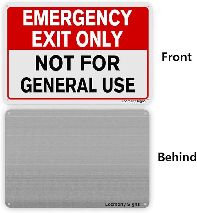 Emergency Exit Only Not for General Use Sign, 8x12 Inch, No Trespassing Aluminum Sign 3 Pack