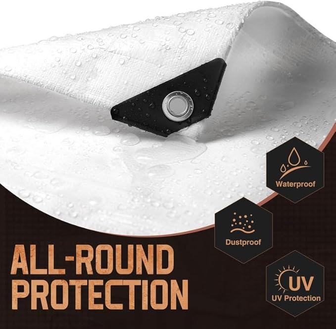 Tarp Heavy Duty 20x30 FT, 12 Mil Thick Large Tarps Water-Proof with Grommets, UV& Tear Resistant, Plastic Cover for Pool Roof Tent Outdoor Firewood, White