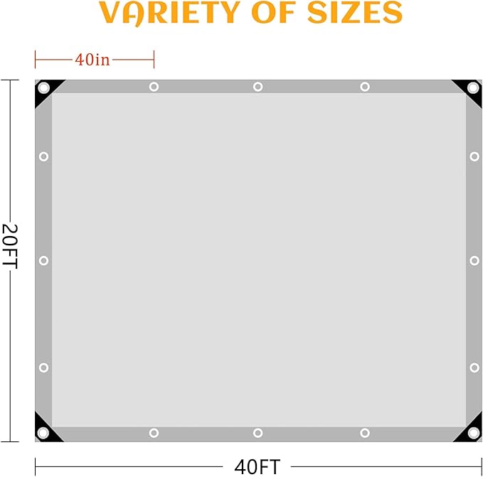 20x40FT Sliver Tarps Heavy Duty Waterproof,12 Mil Big Tarp with Grommets and Reinforced Edges, UV Resistant, Tear&Fade Resistant, Extra Large Heavy Duty Cover for Outdoors