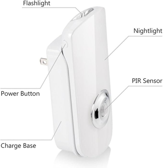 2 Pack LED Night Light, Flashlight Motion Sensor Cut 3-in-1, Rechargeable Emergency Light, Auto Sensing Energy Saving Wall Mount Plug-in Light Portable LED Torch White Small Size