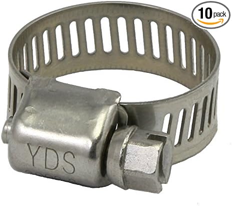 YDS All 300 Grade Stainless Steel Mini Hose Clamp, Worm-Drive, SAE Size 6, 1/2" to 7/8" Diameter Range, 0.35 Bandwidth (Pack of 10)