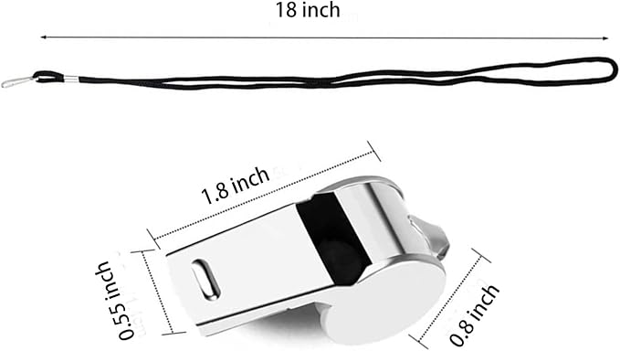 6Pack Stainless Steel Whistle with Lanyard, Loud Crisp Sound Whistle Ideal for Coaches, Referees, and Official