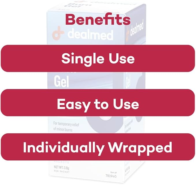 Dealmed First Aid Burn Gel – First Aid Gel for Temporary Relief of Minor Burns, Cuts, and Scrapes, 144 Packets/Box (.5g) - Case of 12