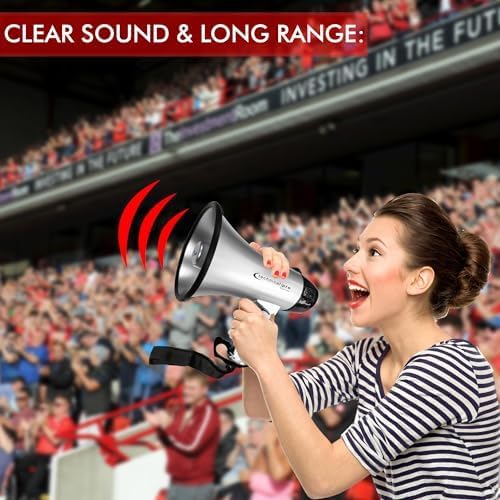 Technical Pro 20 Watts Lightweight Portable 300M Range Megaphone Bullhorn with Strap, Siren, and Volume Control, Good for Trainers, Soccer, Football, Baseball, Coaches