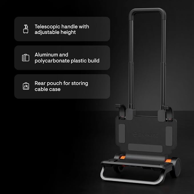 Enphase IQ Cart – Foldable Cart Designed to Securely Transport IQ PowerPack 1500, Sturdy Latches and Wheel Brakes, Extendable Handle, Easy to Carry and Store, 5-Year Limited Warranty