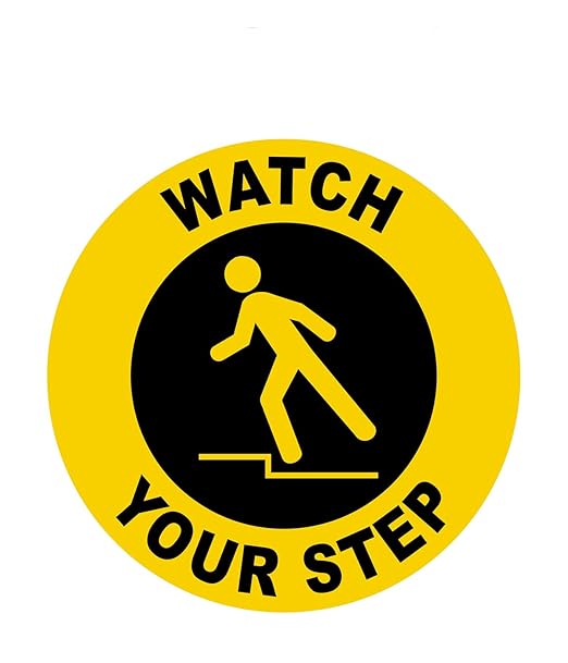 Stranco Floor Signs "WATCH YOUR STEP" Non-Slip Permanent Acrylic Adhesive, 17" Black on Yellow