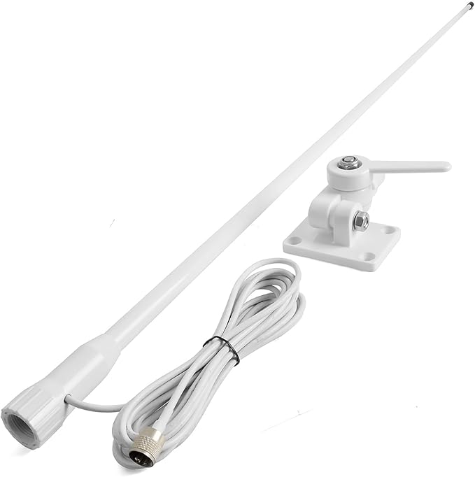 VHF Marine Antenna,43.3inch Fiberglass Antenna with 22.9ft RG-58 Cable/Ratchet Mount,for Uniden Standard Horizon Cobra Marine Radio