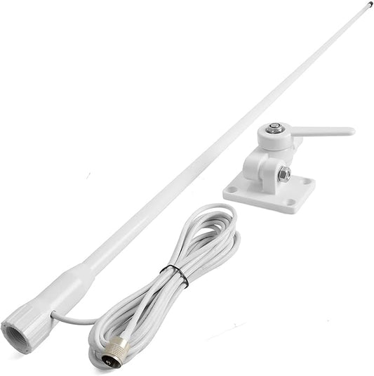 VHF Marine Antenna,43.3inch Fiberglass Antenna with 22.9ft RG-58 Cable/Ratchet Mount,for Uniden Standard Horizon Cobra Marine Radio