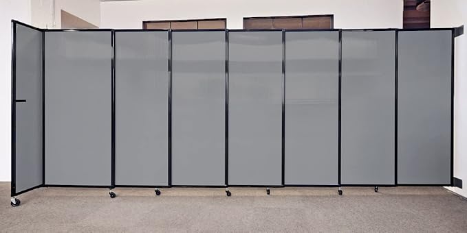 Wall-Mounted Sliding StraightWall Room Divider | Adjustable Widths | Locking Wheels | Room Separator | Up to 19'9" Wide x 6'10" Tall Black Fabric Panels