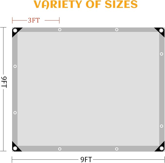 Sliver Tarps Heavy Duty Waterproof, 12 Mil Large Tarps with Grommets and Reinforced Edges, UV Tear Fade Resistant, Heavy Duty Tarps for Outdoors Patio Camping, 9 * 9FT