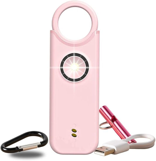 VOLTEK Personal Alarm Kit (Pink) Women's Self-Defense Self-Defense Keyring, Self Self Alarm Mini Autonomous + Personal Emergency Whistle Powerful Siren Lamp 135 DB, USB-C, Includes Guide