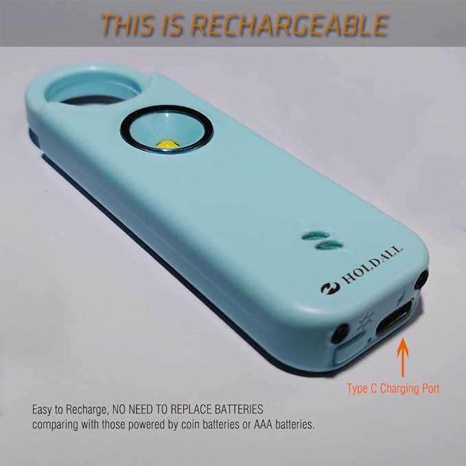 Personal Safety Alarm for Women–135dB Loud Siren with Strobe Light-Acoustooptical Warning, Rechargeable Emergency Safety Alarm, 0.9oz Easy Carry for Elderly and Kids. (Sky Blue)
